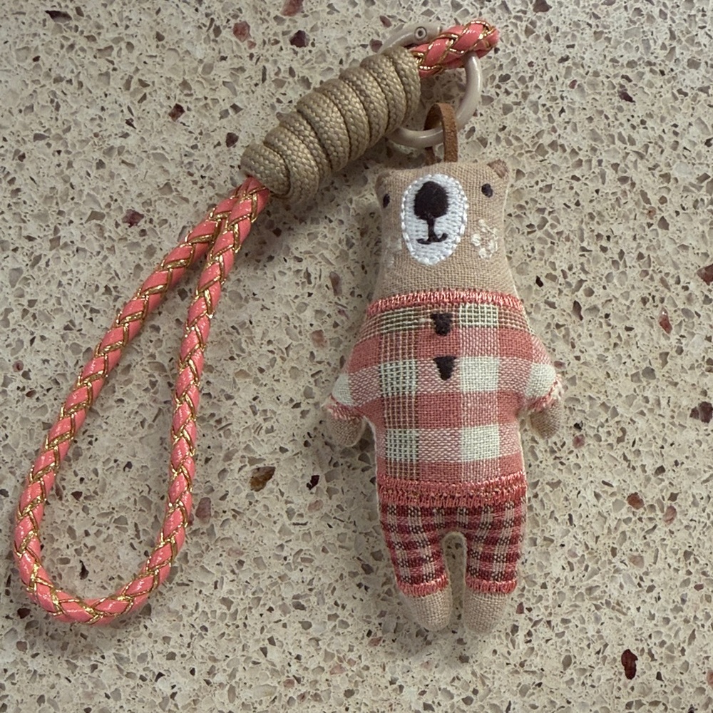 Cute Cream Doll Keychain Or Bag Charm with Coral Braided Strap